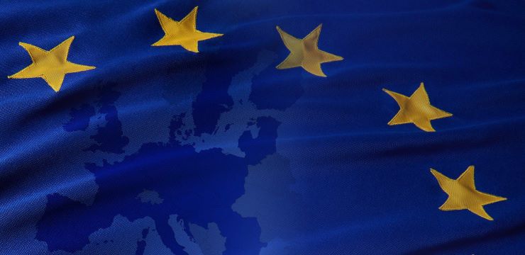 map of EU under eu flag